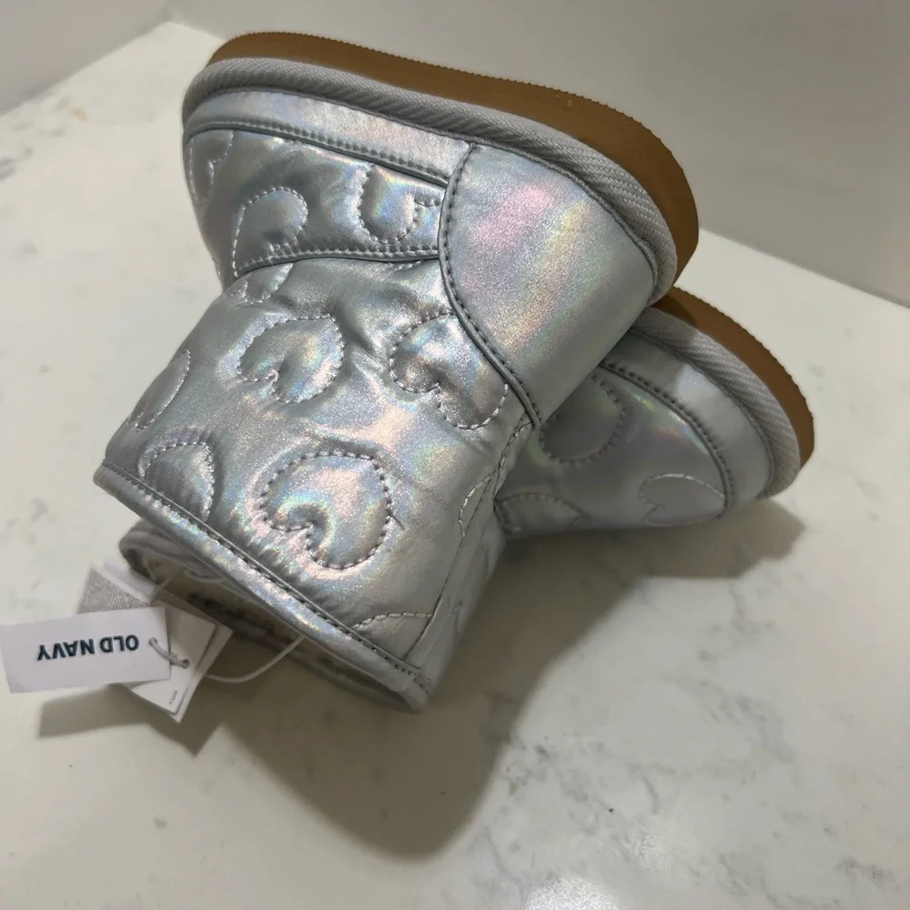 Old Navy Silver Iridescent Heart Boots